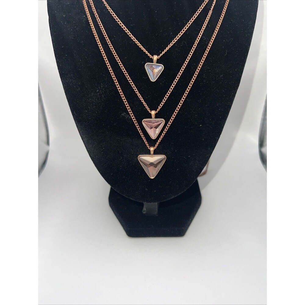 Necklace Rose Gold Triangle Pendants Layering Long Round Belcher Chain
